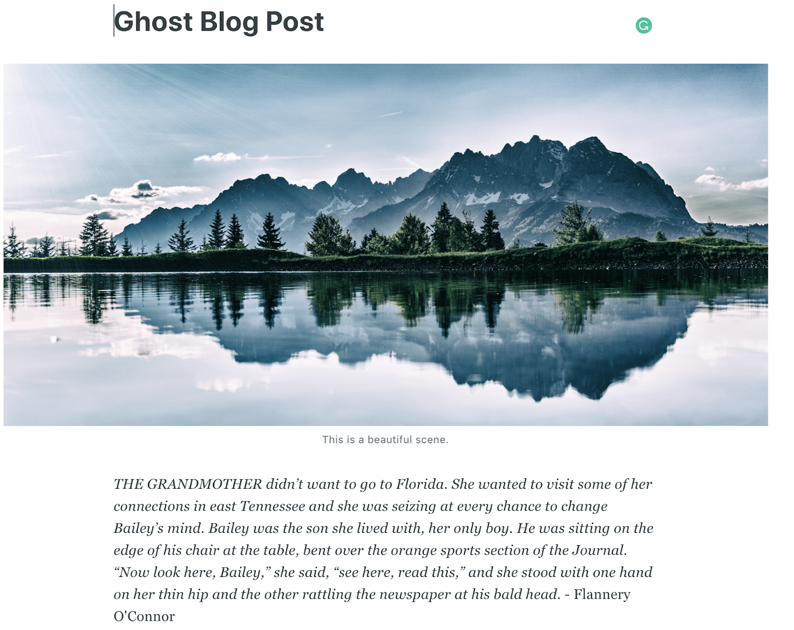 Ghost Screenshot of Free Blogging Platform Content Sample