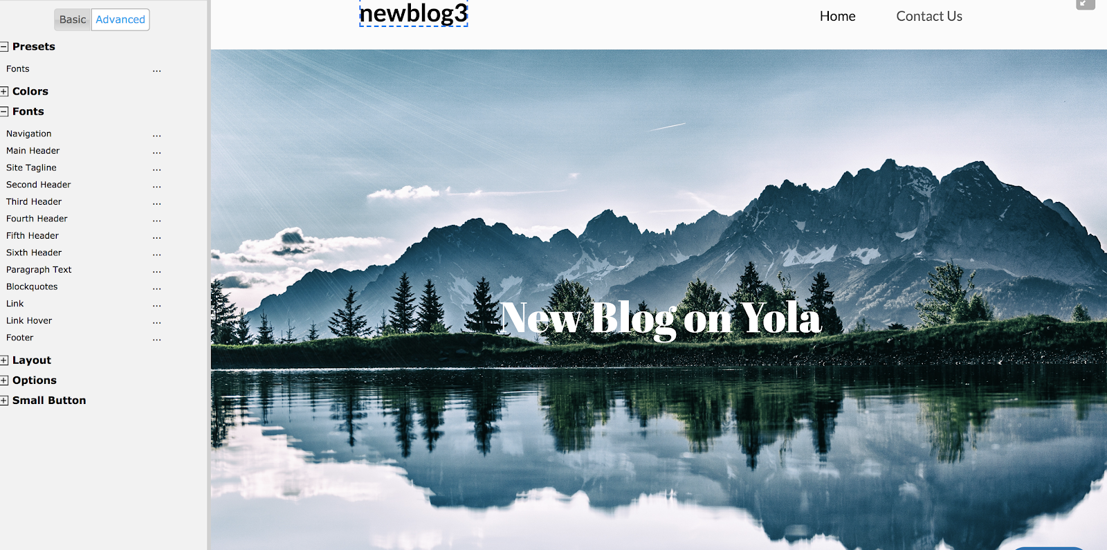 Yola Editor Example of a Free Blog Site in Progress
