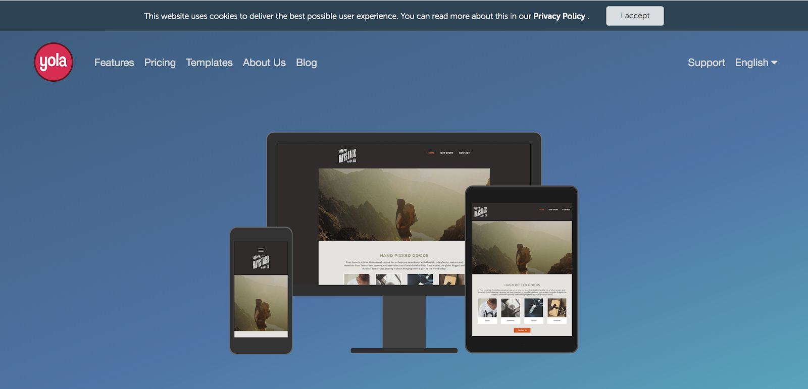 Yola Free Blogging Site Homepage Screenshot and Example