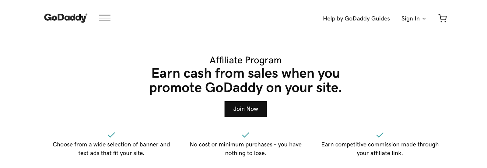 GoDaddy Affiliate Program Landing Page (Screenshot)