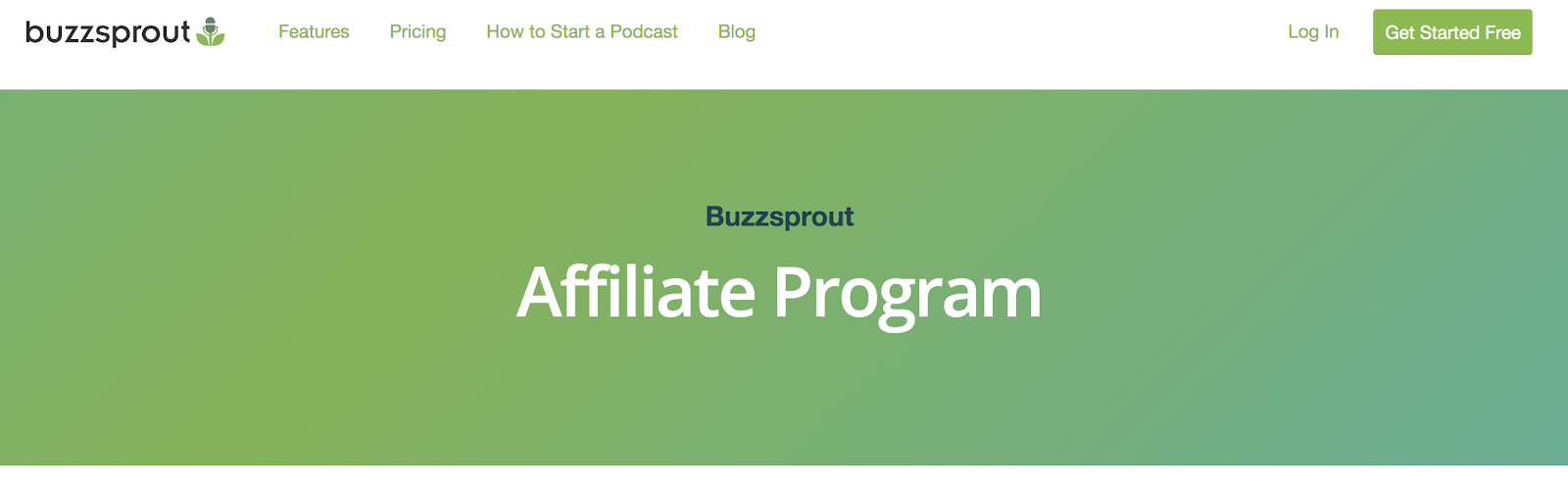 Buzzsprout Affiliate Program Landing Page (Screenshot)