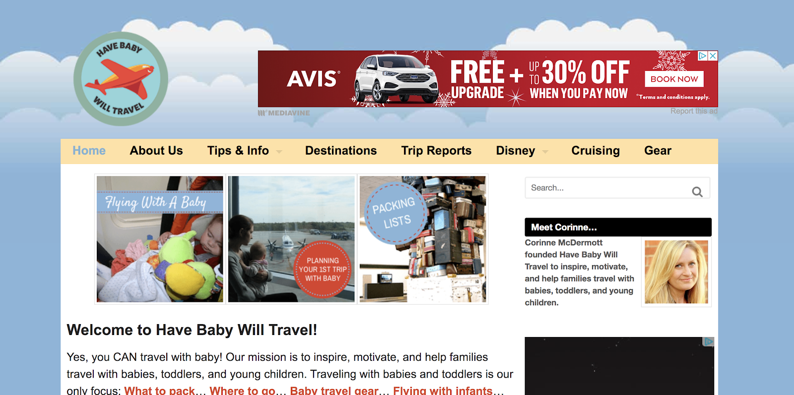 Have Baby Will Travel Parenting Blog Name Example (Screenshot)