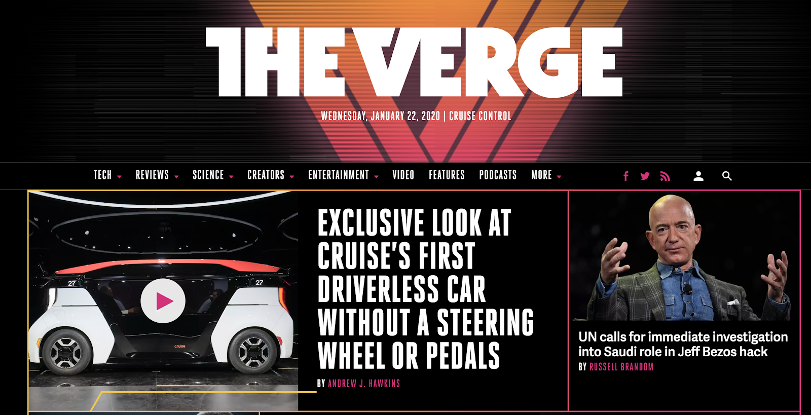 The Verge Technology Blog (Screenshot) of Homepage and Examples