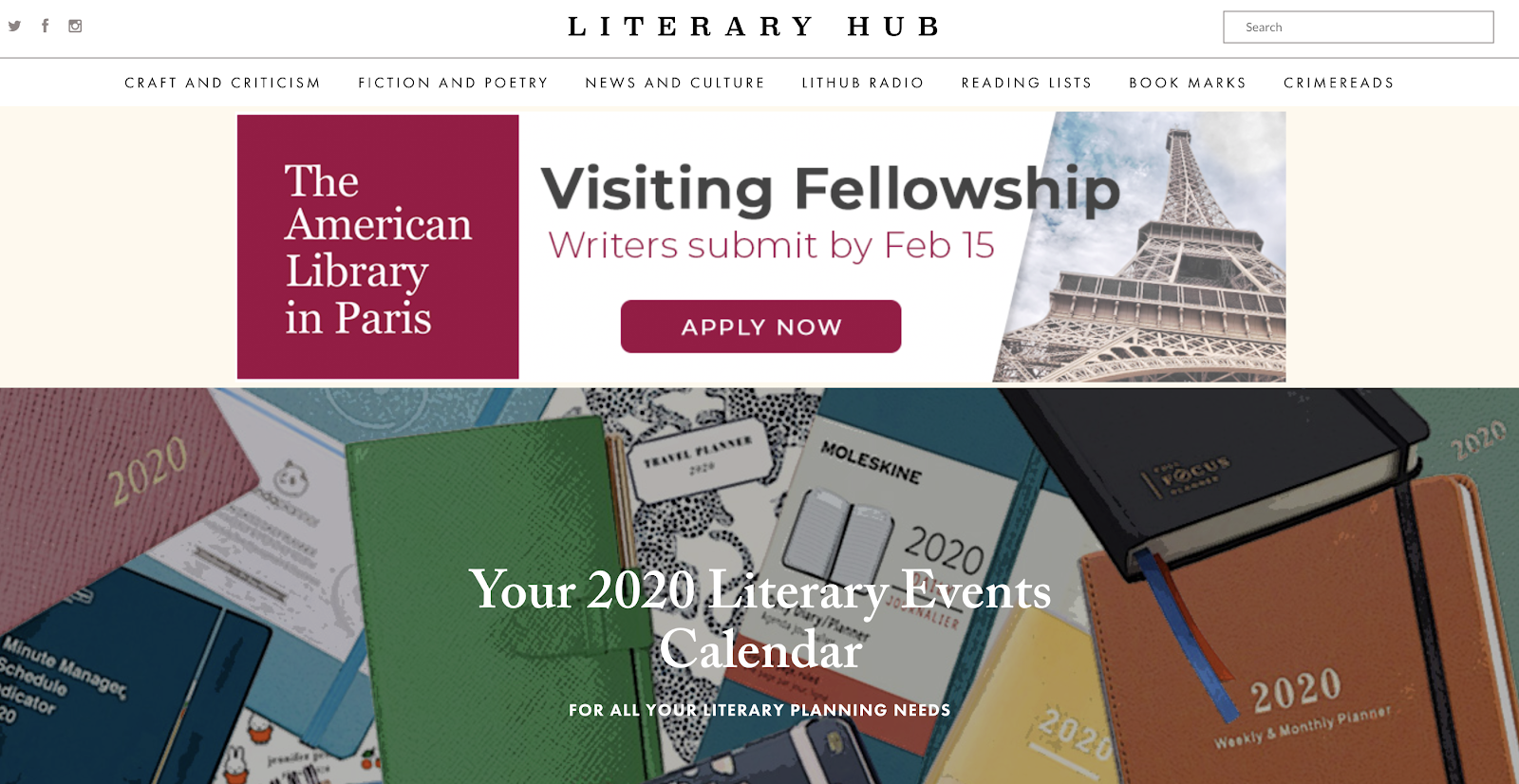 Literary Hub Homepage Screenshot Example
