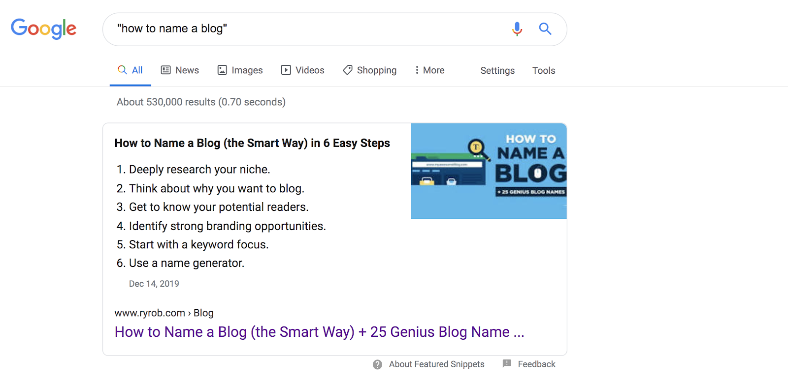 Google Search Result Screenshot (Name a Blog Keyword Phrase) in Nailing Your SEO