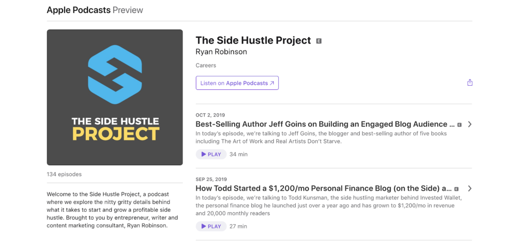 The Side Hustle Project (Screenshot) How I Started a Podcast Example