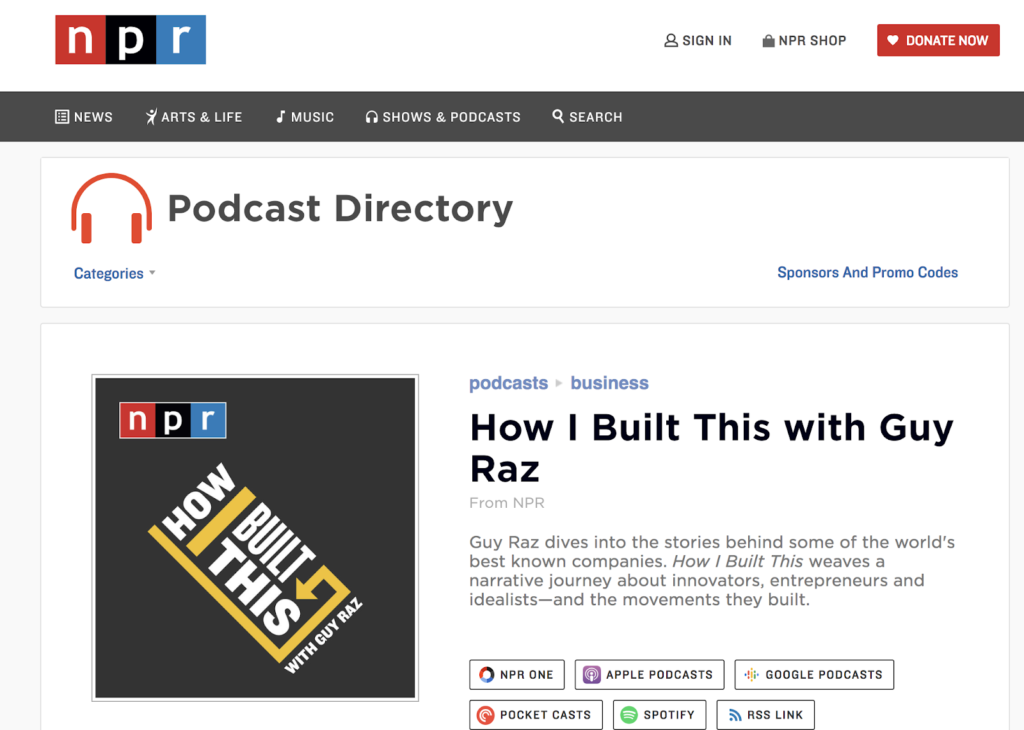 How I Built This with Guy Raz NPR Podcast Example