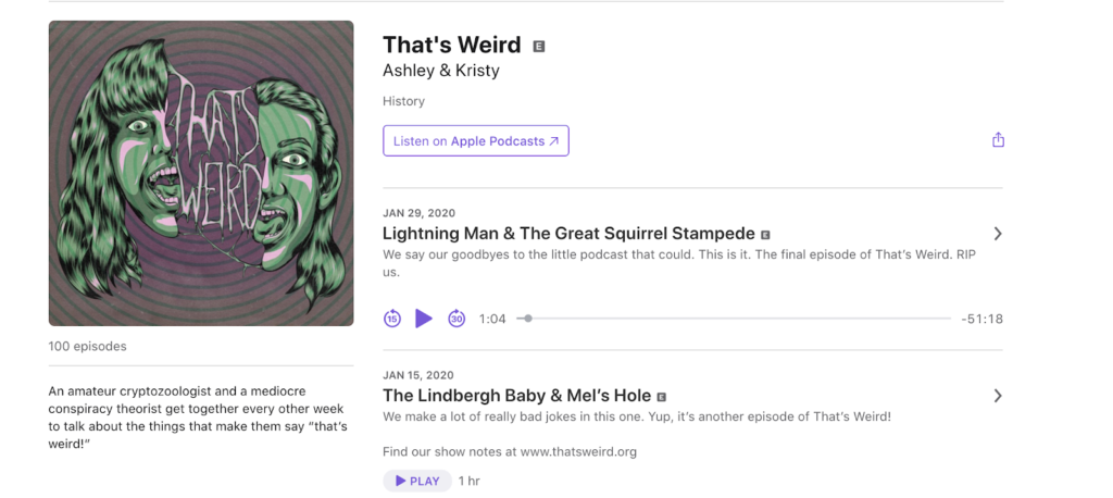 That's Weird Podcast (Screenshot) Example