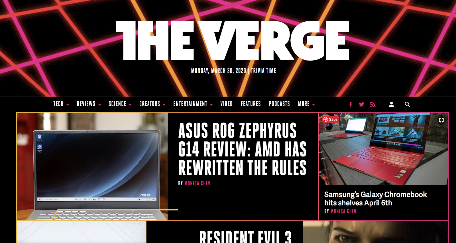 The Verge Homepage Screenshot (Blog Layout Examples)