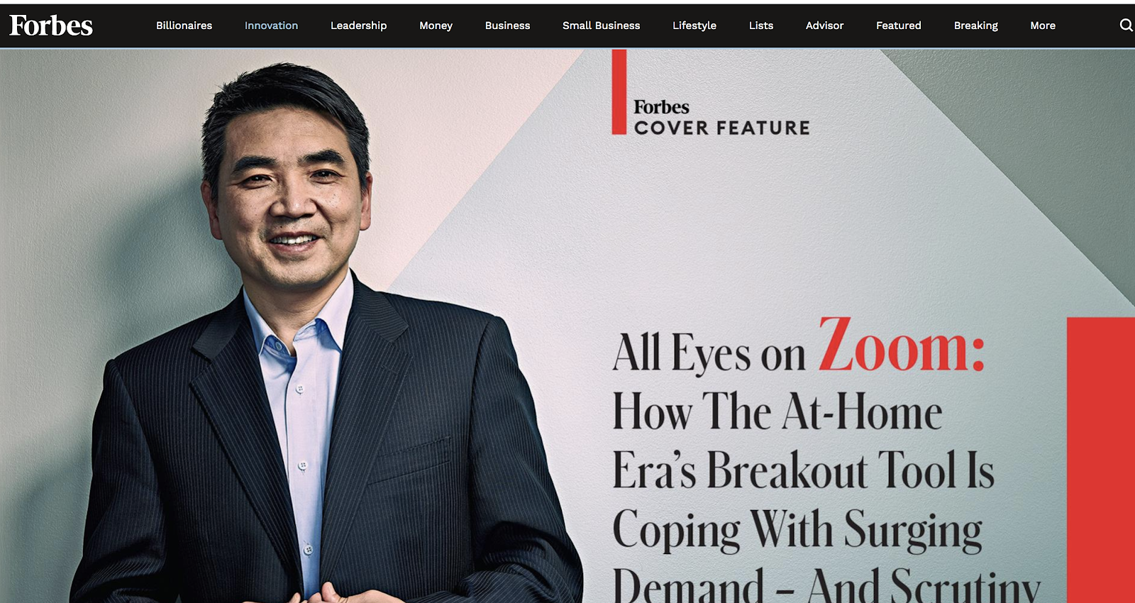 Forbes Feature Story Header Image (Screenshot) Example