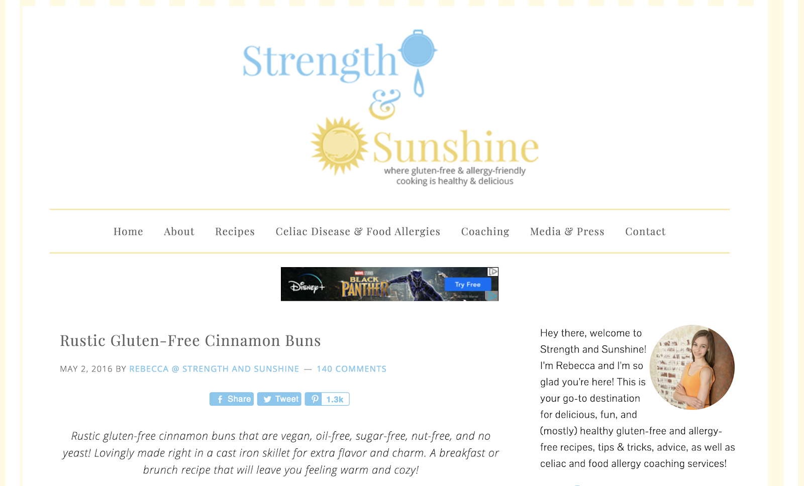 Strength and Sunshine Blog Homepage (Categories Screenshot) and Example