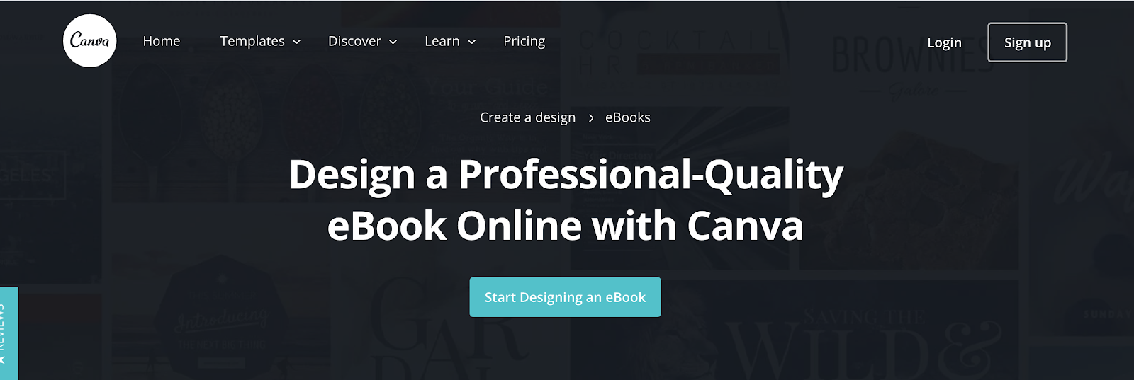 Canva Homepage Screenshot (eBook Designer Tool)
