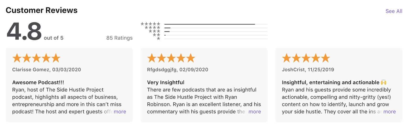 Screenshot of Podcast Ratings and Reviews (to Find Your Target Audience)