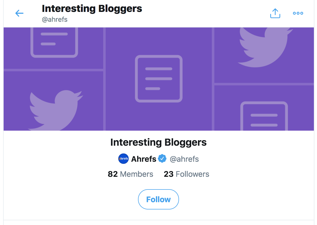 Screenshot of Interesting Bloggers Twitter List by Ahrefs (Example)