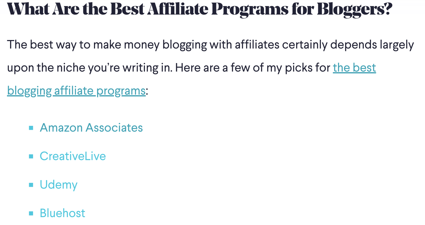 Screenshot of Affiliate Programs Article as a Planning Resource