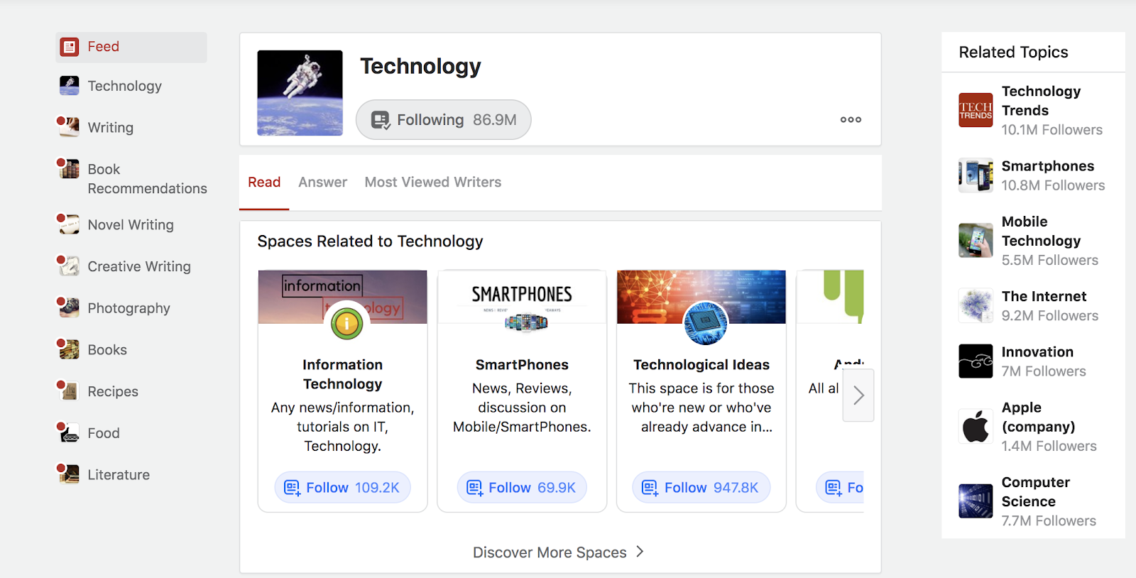 Screenshot of Quora Homepage (Examples of Discussion Forums)