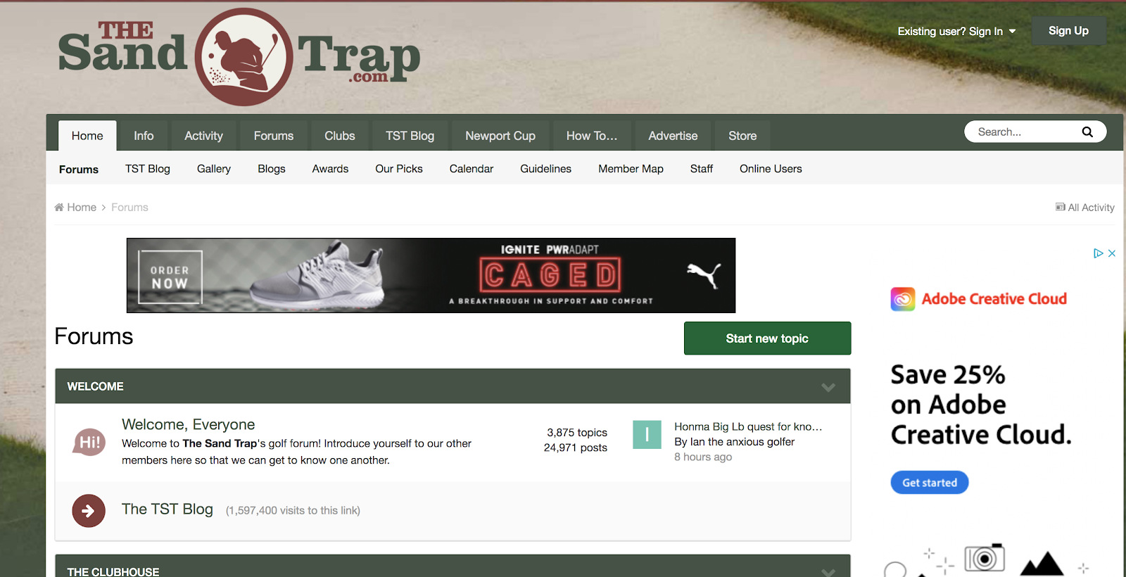 The Sand Trap Screenshot (Example of a Discussion Site for Blog Marketing Efforts)