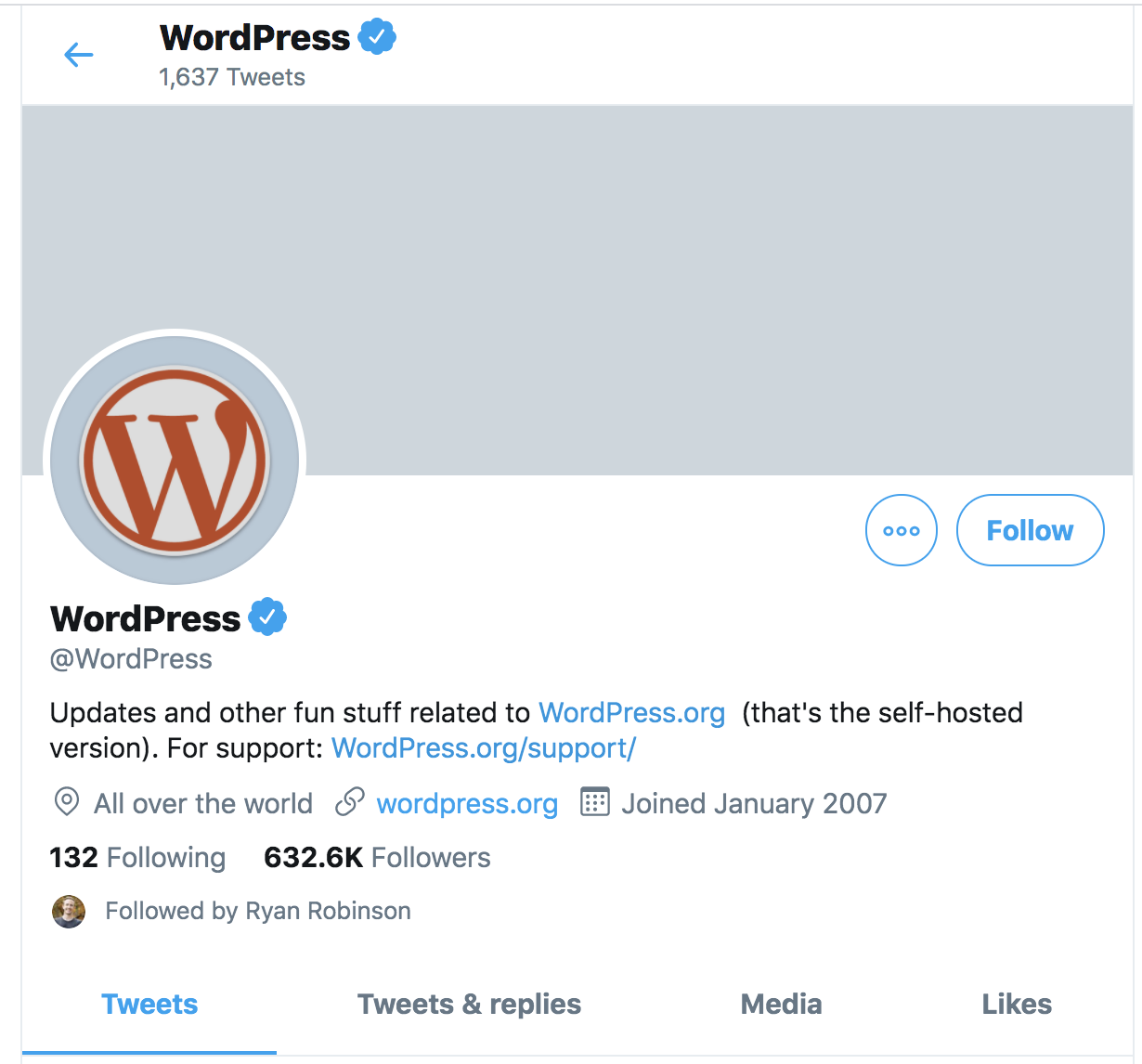 Screenshot of WordPress Twitter Account (Example of Using Twitter Lists)