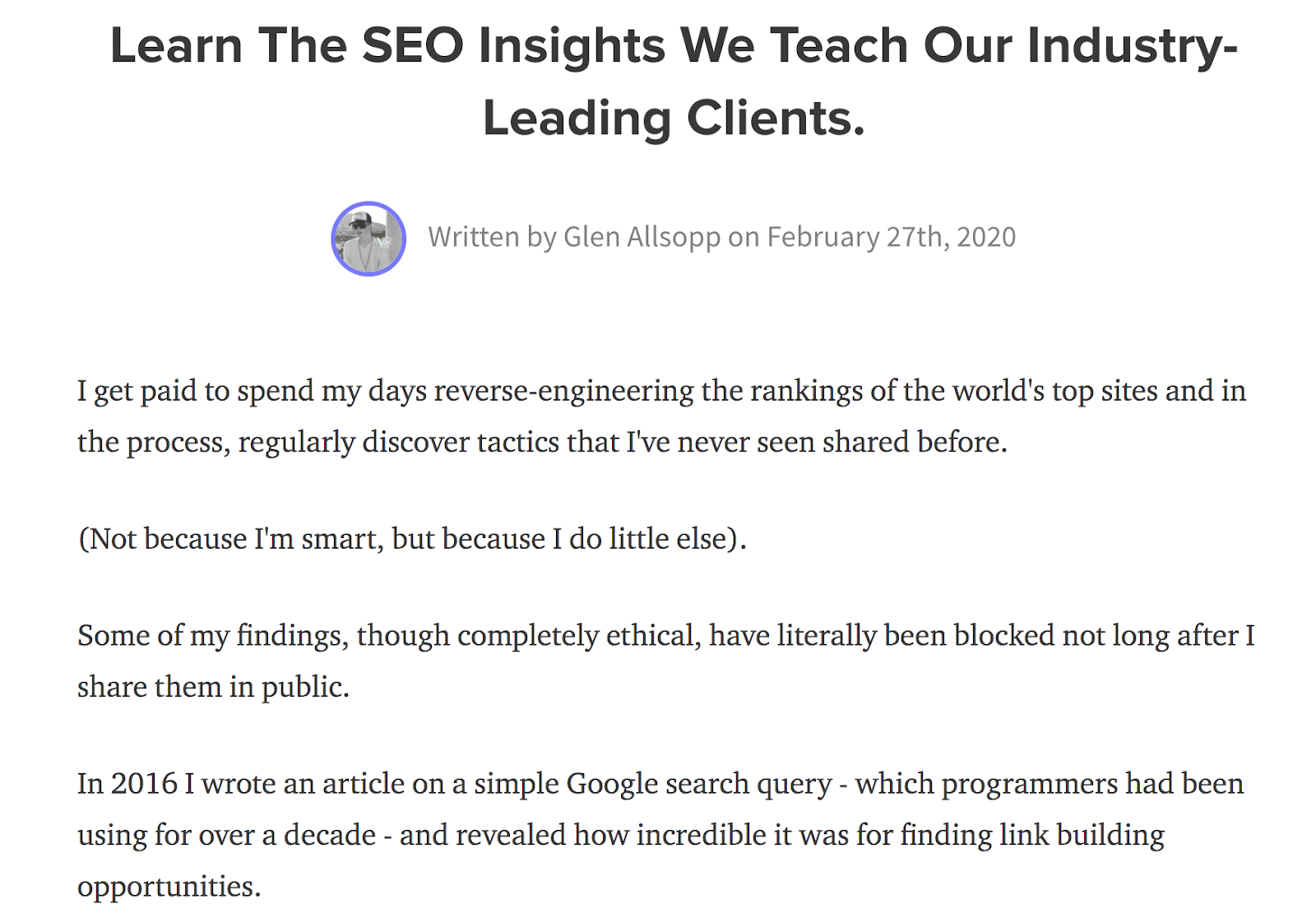 Example of an About Section to Boost Credibility with Blog Readers