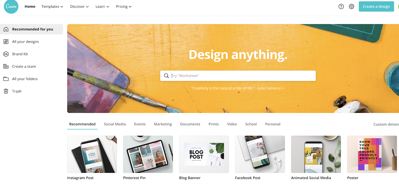 Canva Design Tool for Creating Blog Images (Screenshot)