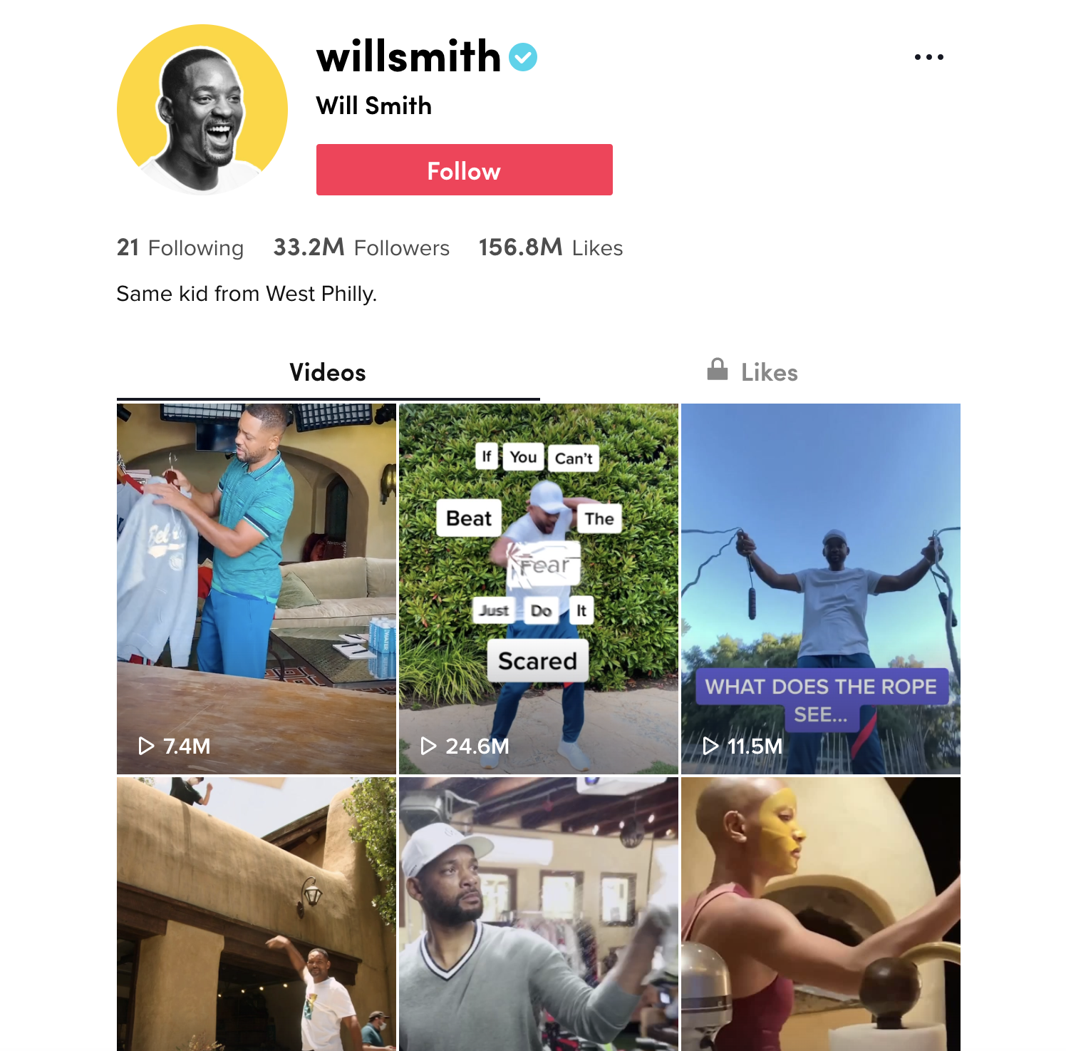 Will Smith's TikTok Account (Screenshot) Example of Using TikTok for Blog Marketing