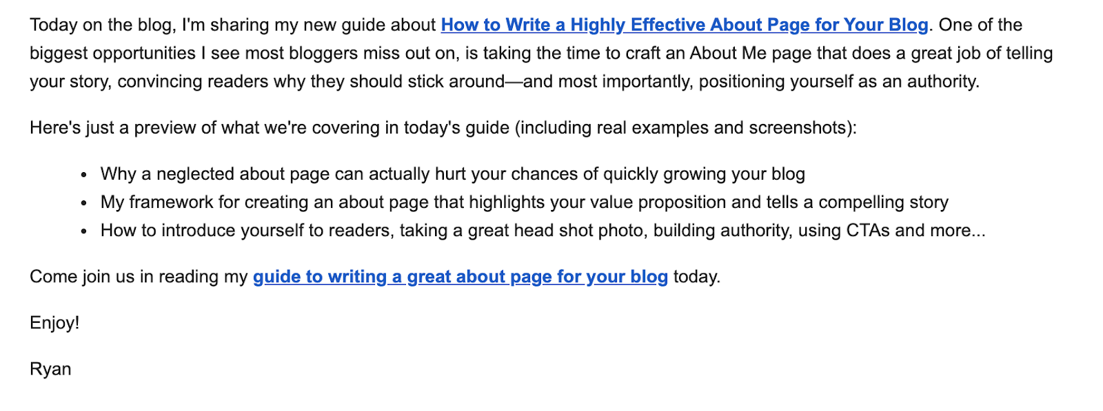 Example of an Email Campaign (Blog Post Notification Screenshot)