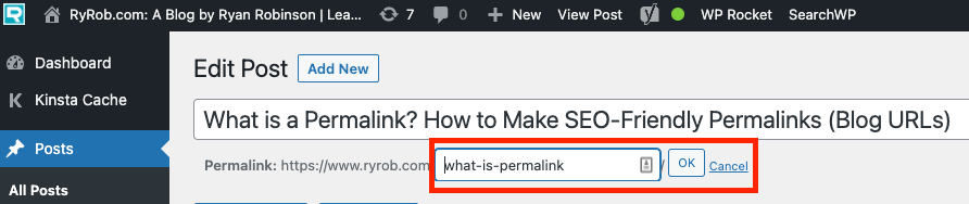 How to Change a Permalink in WordPress (Classic Editor Screenshot)
