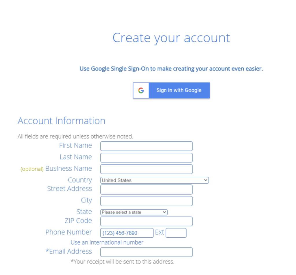 Create Your Bluehost Account (Screenshot)