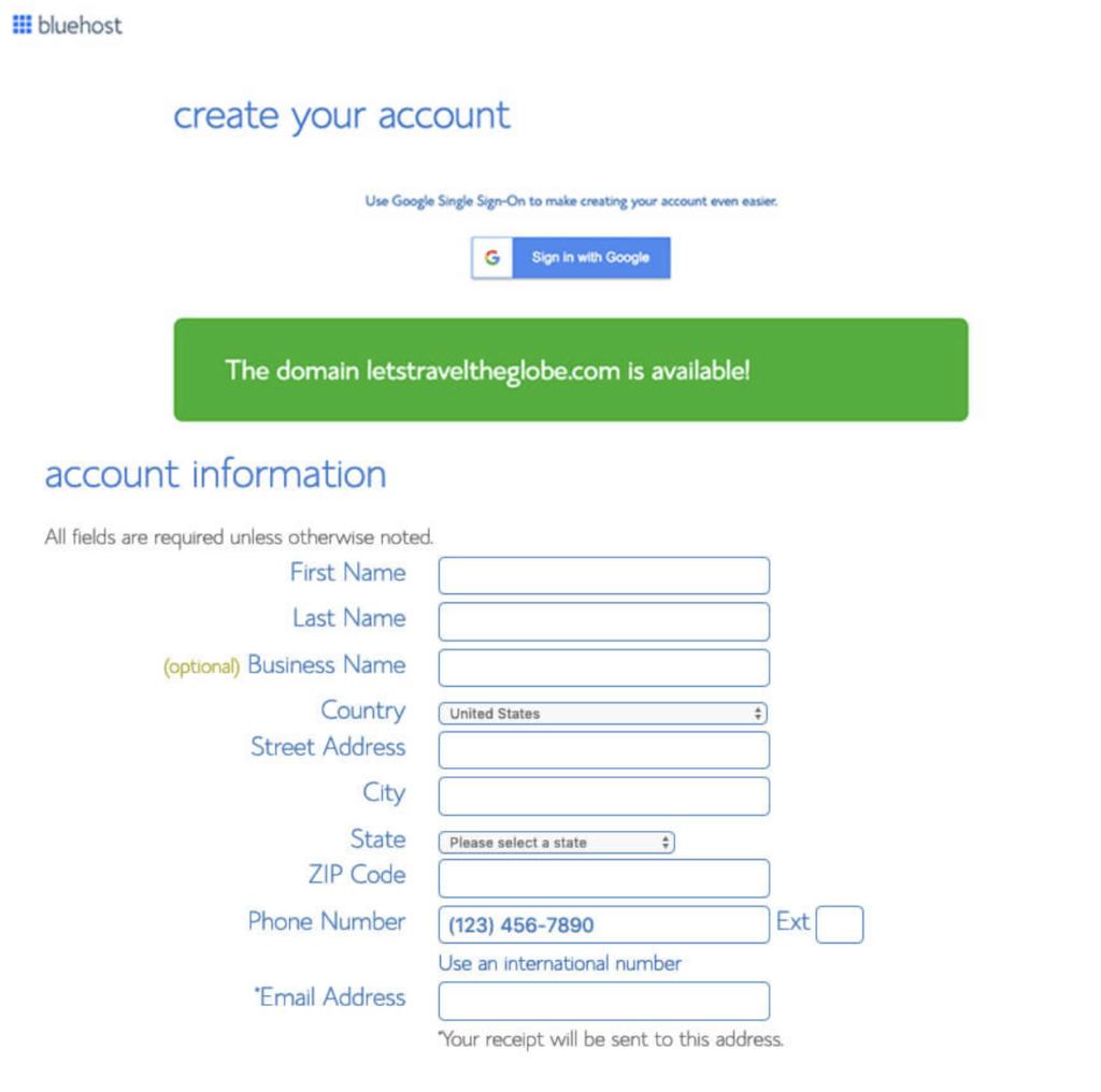 Billing Information Screenshot (Hosting Company and Domain Name Purchase Process)