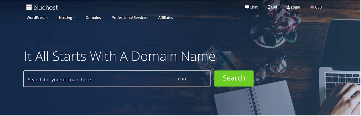 Bluehost for Domain Registration (Screenshot of Registering)