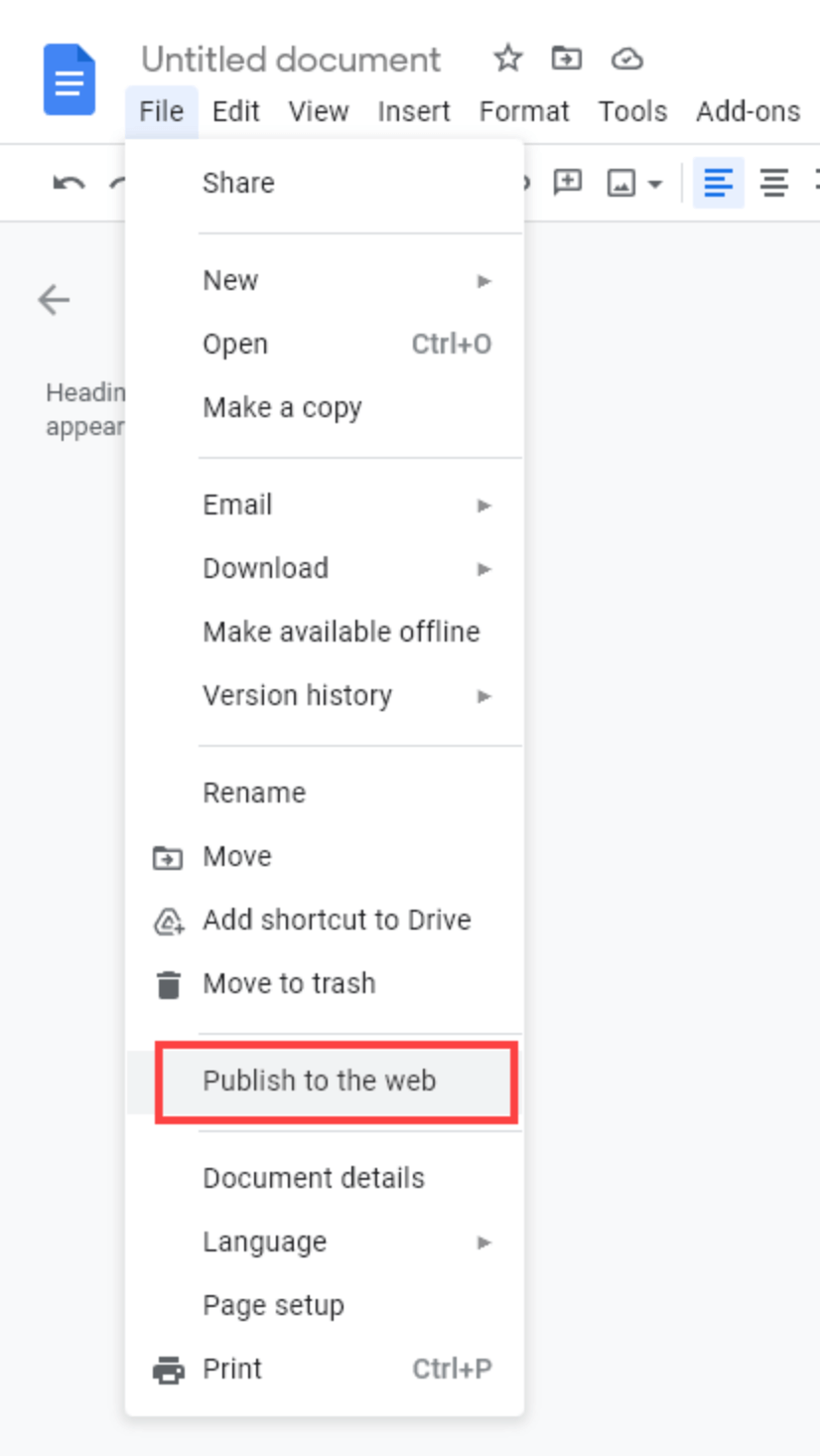Google Doc Publish to the Web (to Save Images from Your Document)