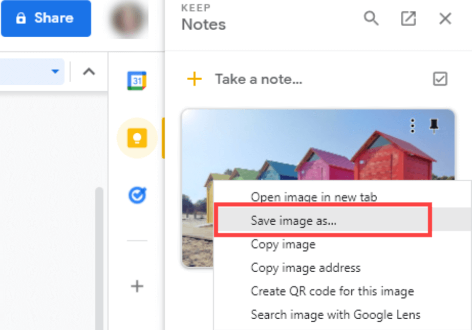 Google Keep Save Image As Option (Screenshot)