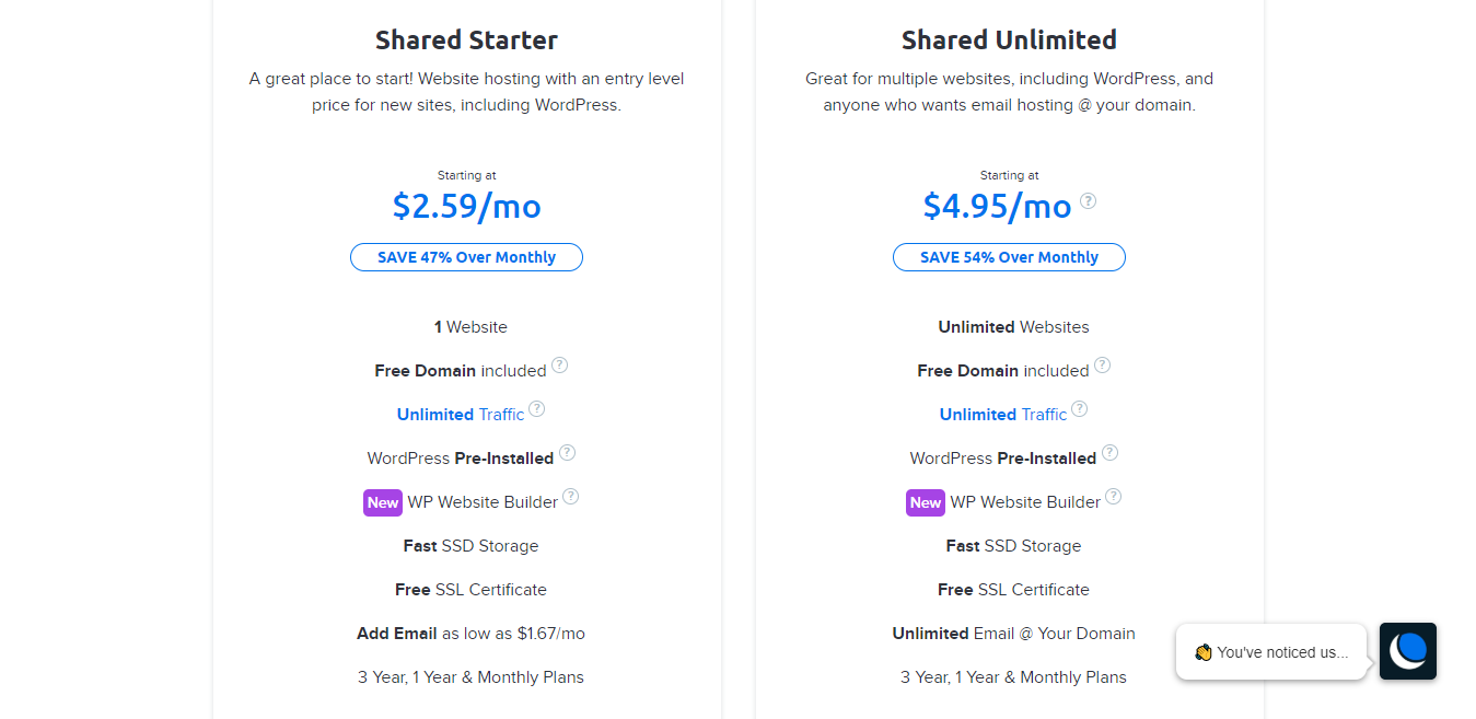 Shared Hosting Plans Pricing with Dreamhost