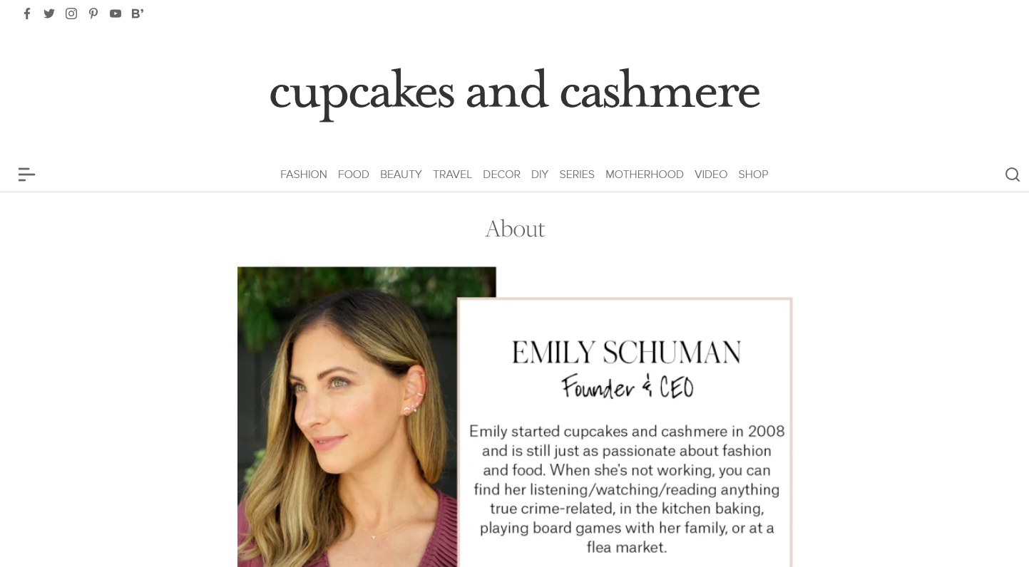 About Page Example for a Lifestyle Blogger (Cupcakes and Cashmere)