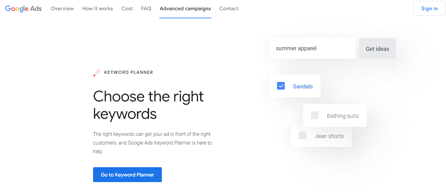 Google Keyword Planner (Screenshot of Tool in Use)