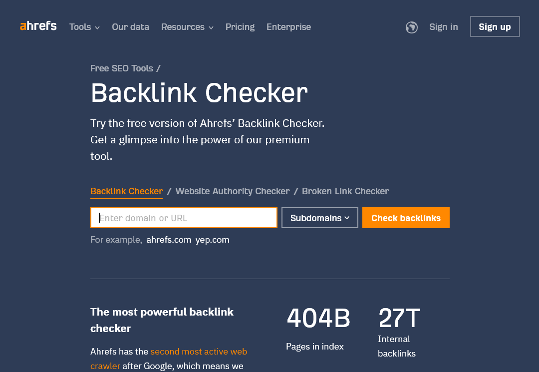 Ahrefs Backlink Checker Tool (Free SEO Tools) Screenshot