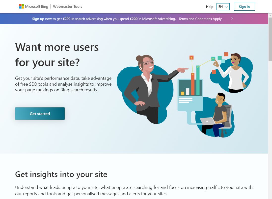Bing Webmaster Tools Screenshot (Free SEO Tools for Bloggers Example)