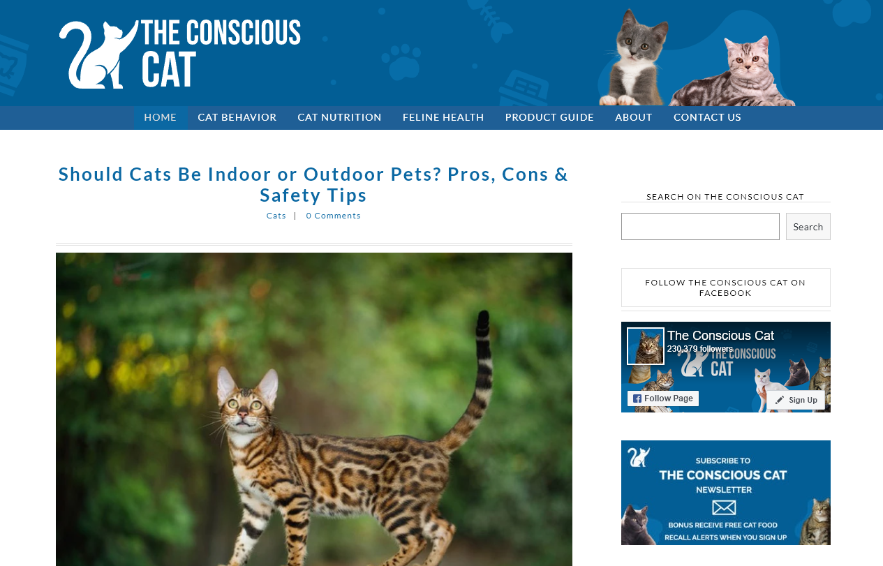 The Conscious Cat Pet Blog Example (Screenshot)