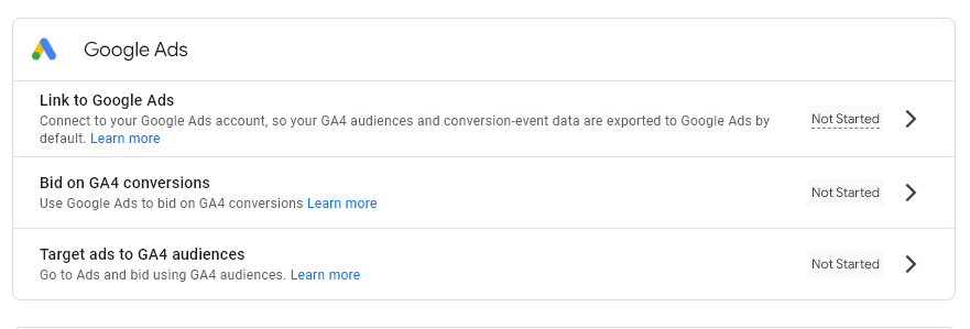 Google Analytics 4 Setup Assistant Options to Link GA4 to a Google Ads Account