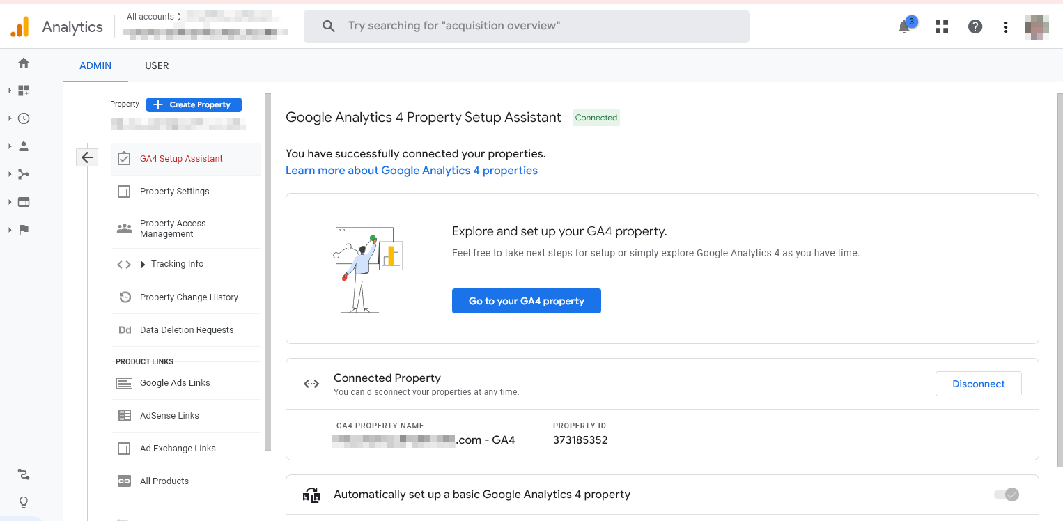 Google Analytics 4 Setup Assistant Showing the Message You Have Successfully Connected Your Properties