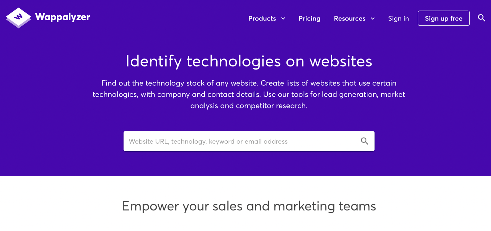 Wappalyzer Technology Lookup Tool (Homepage Screenshot)