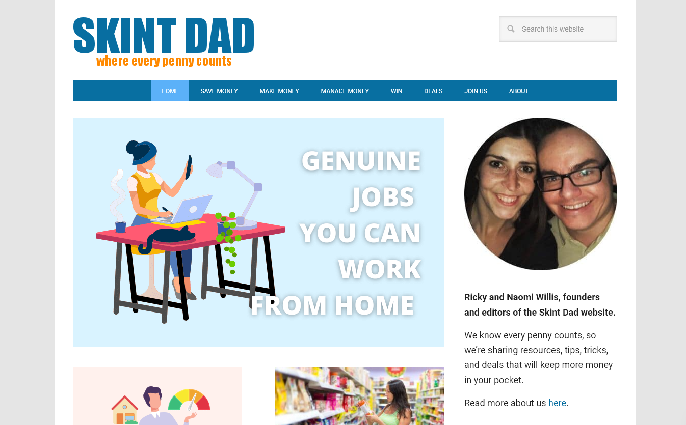 Skint Dad Blog Example (Screenshot of Homepage)