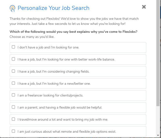 Screenshot of Personalizing Your Job Search on FlexJobs