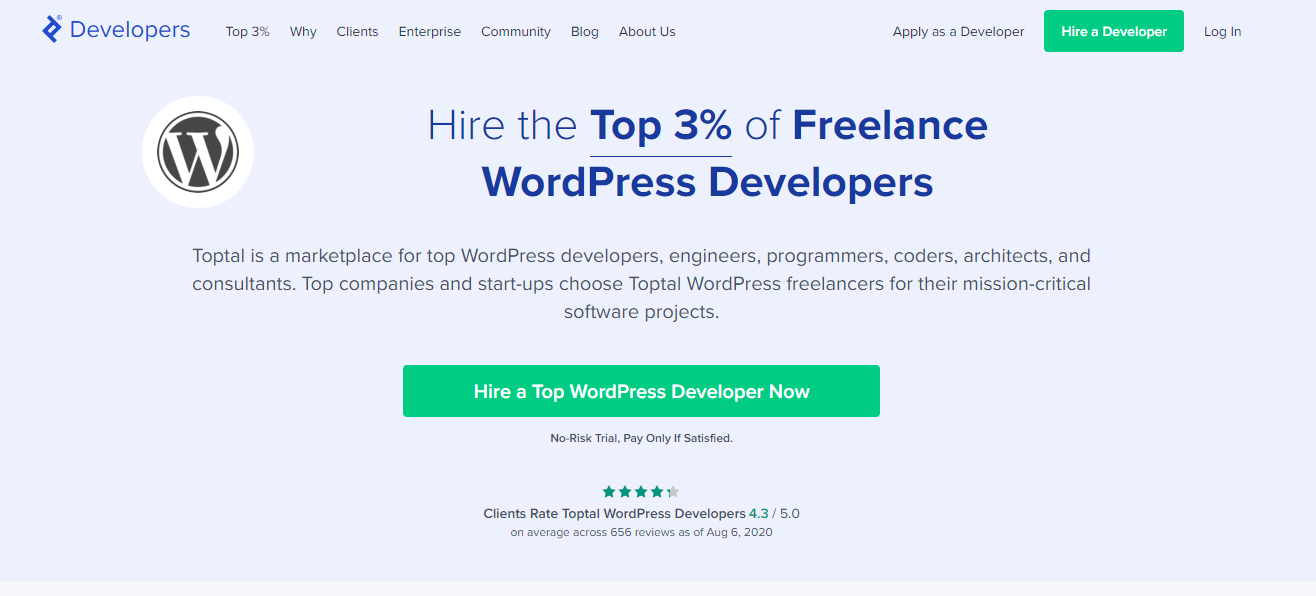 TopTal for Freelance WordPress Developer Jobs (Website) Screenshot